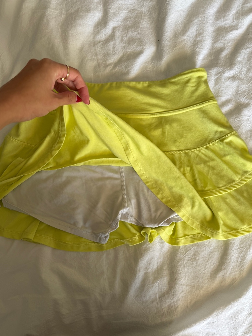 Lija Bright Lemon Yellow Tiered Ruffle Skort mini skirt shorts Tennis Athletic - Picture 4 of 4